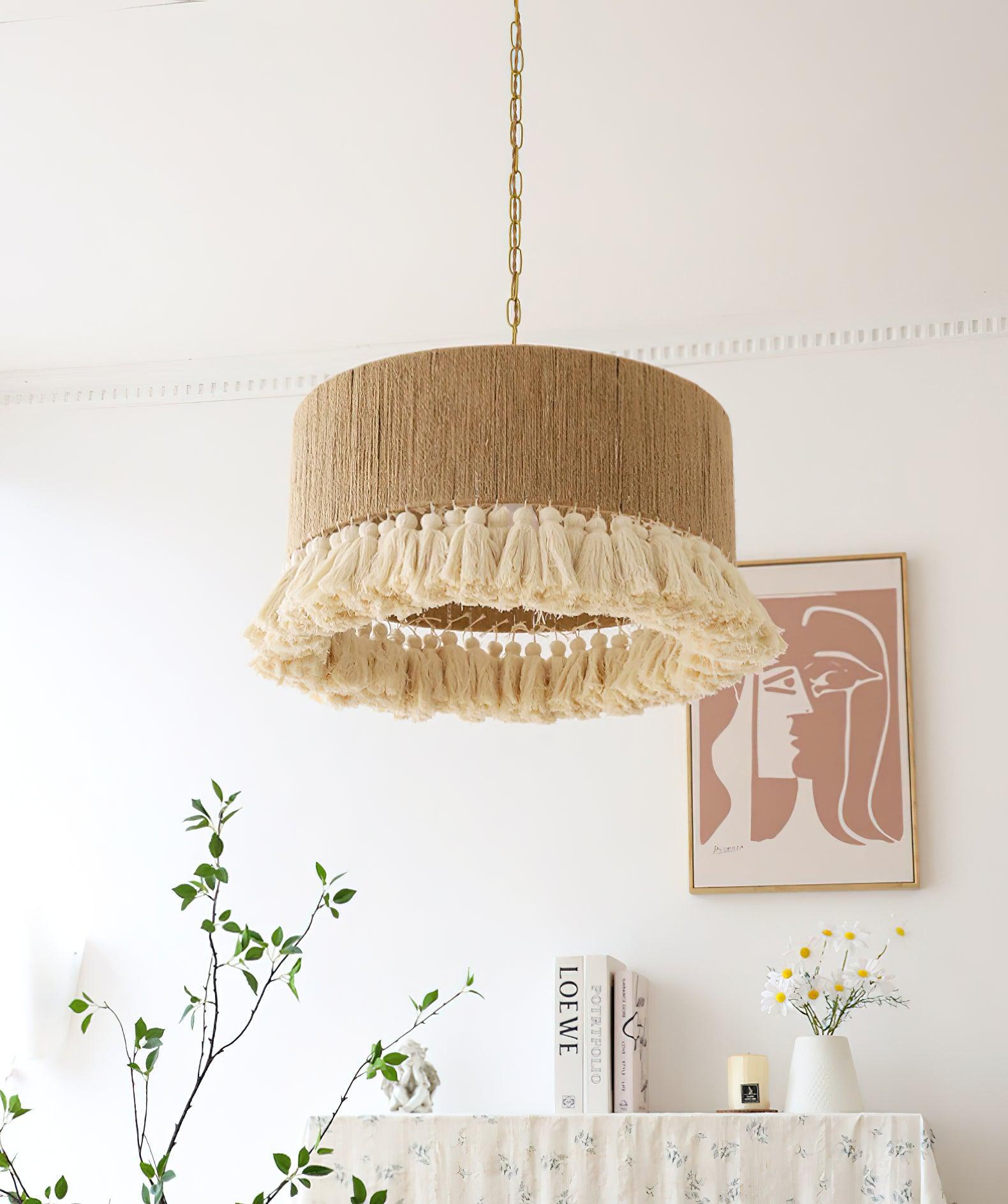 Lustra Pendant Lamp Cotton Tassels for Living Room - Neutral Decor