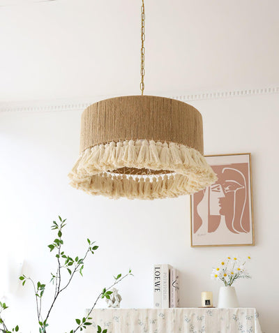 Lustra Pendant Lamp Cotton Tassels for Living Room - Neutral Decor