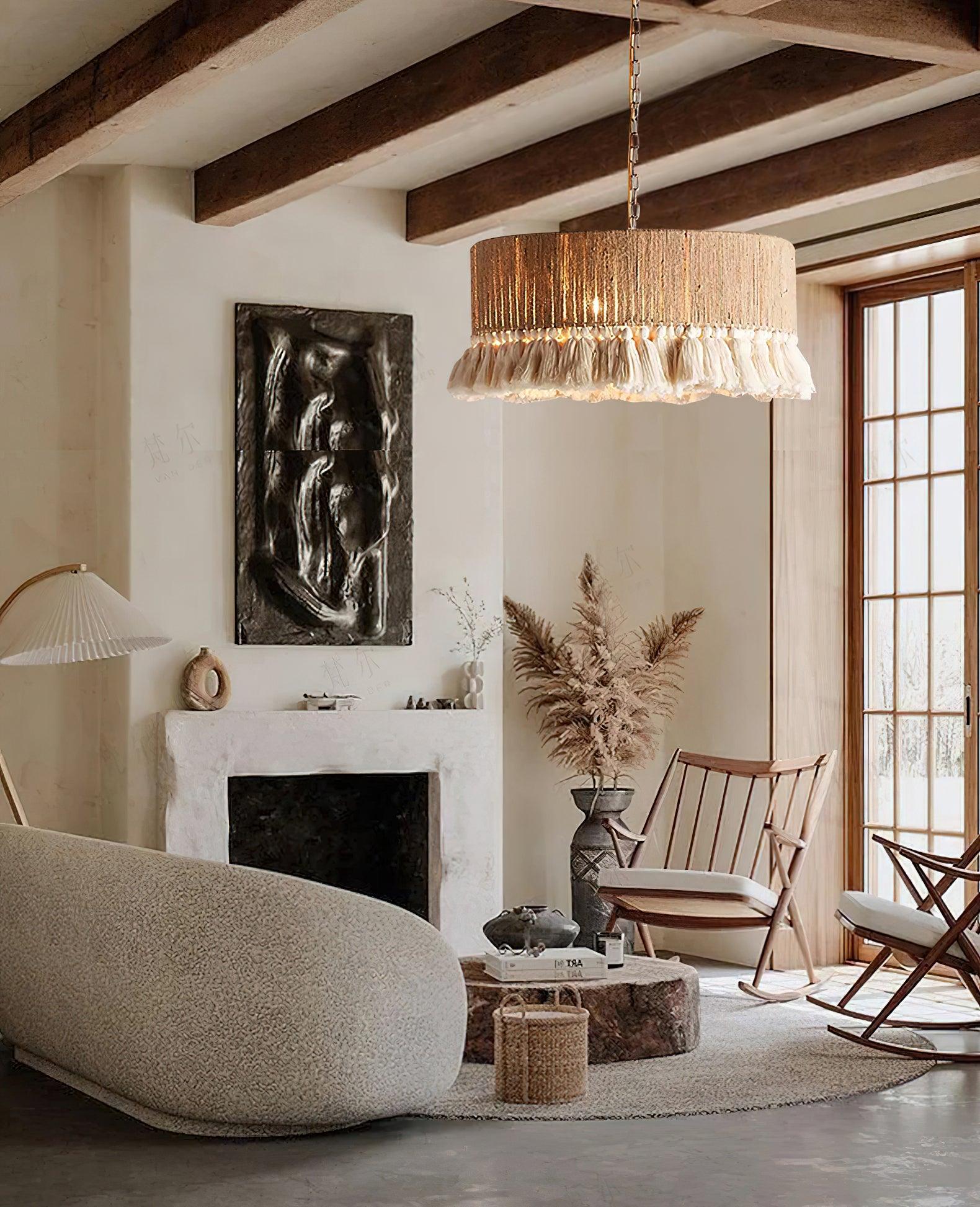 Lustra Pendant Lamp Cotton Tassels for Living Room - Neutral Decor