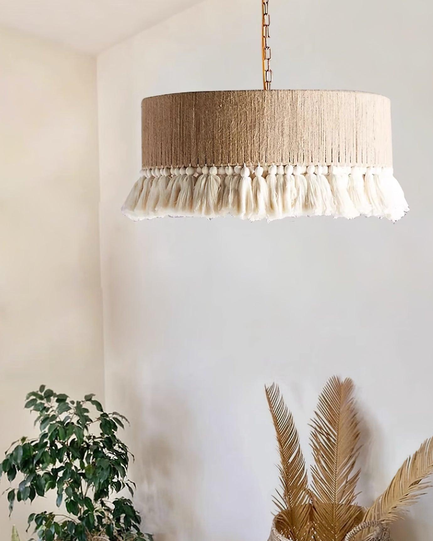 Lustra Pendant Lamp Cotton Tassels for Living Room - Neutral Decor