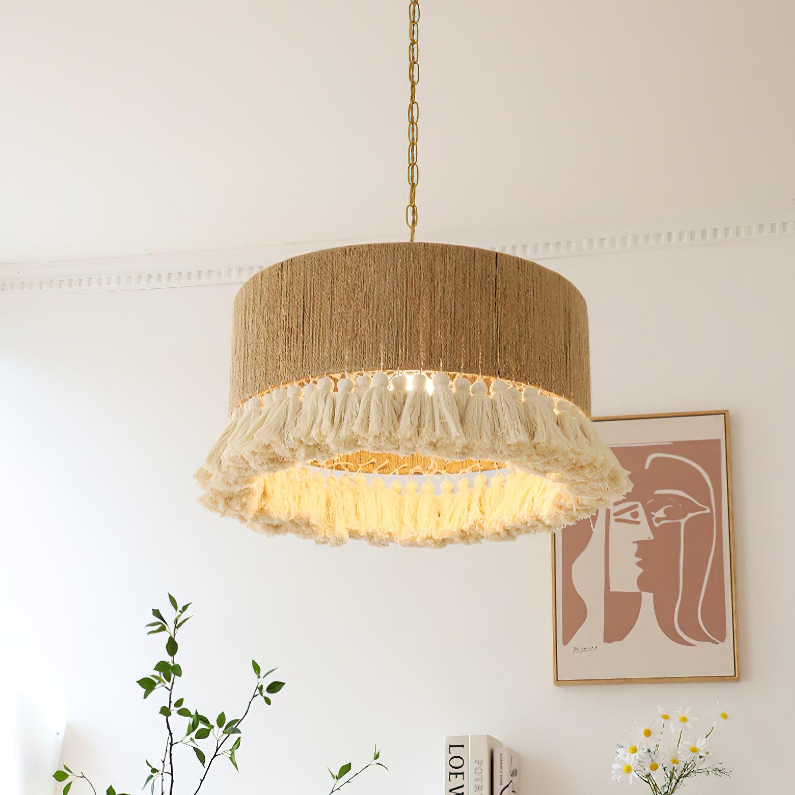 Lustra Pendant Lamp Cotton Tassels for Living Room - Neutral Decor