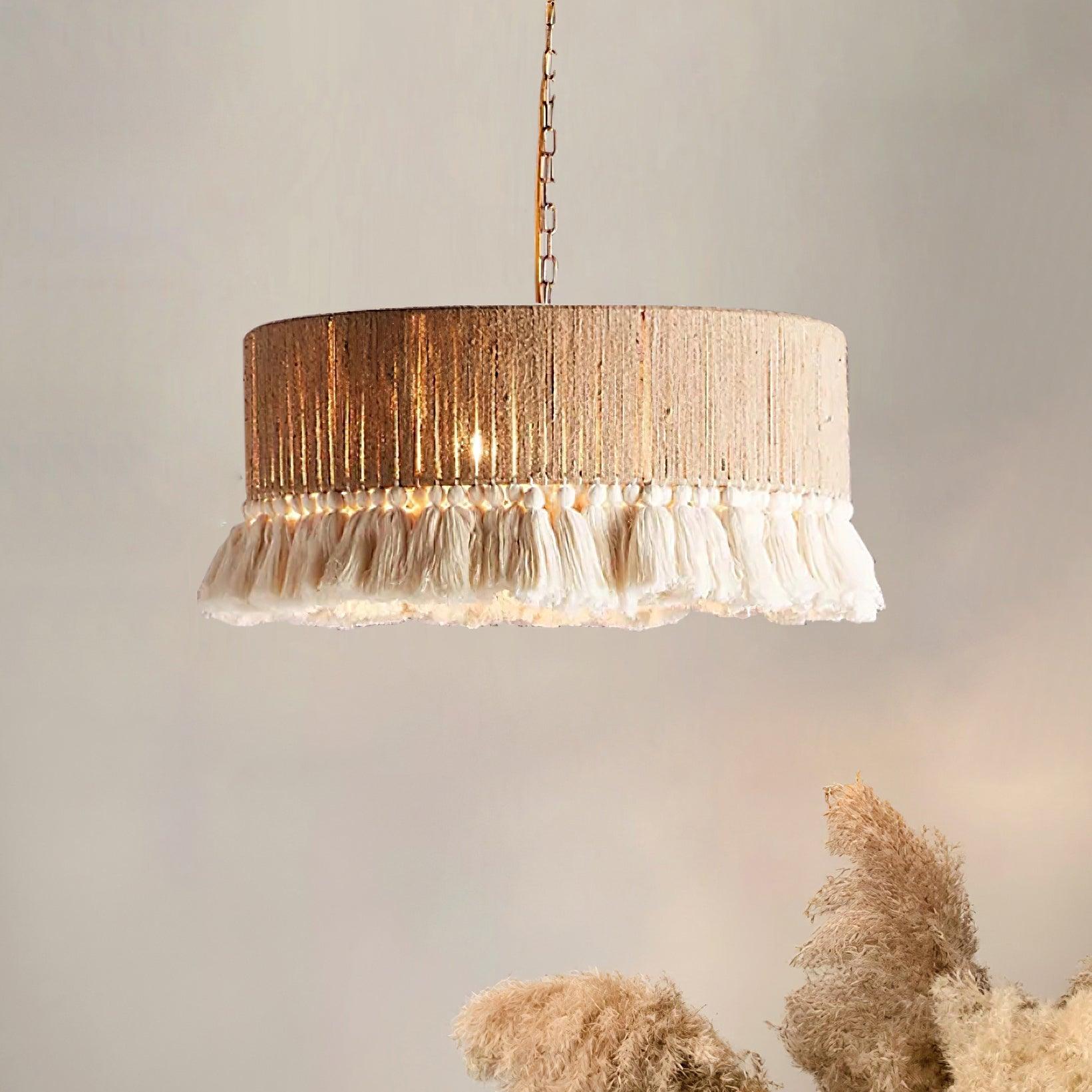 Lustra Pendant Lamp Cotton Tassels for Living Room - Neutral Decor
