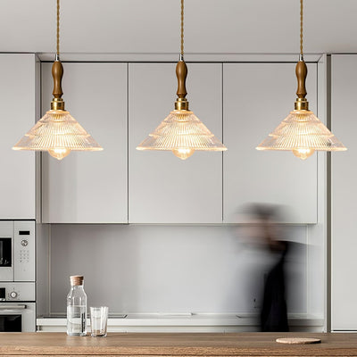 Arcara Vintage Ripple Glass Wood Pendant Lamp