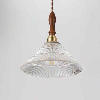 Arcara Vintage Ripple Glass Wood Pendant Lamp