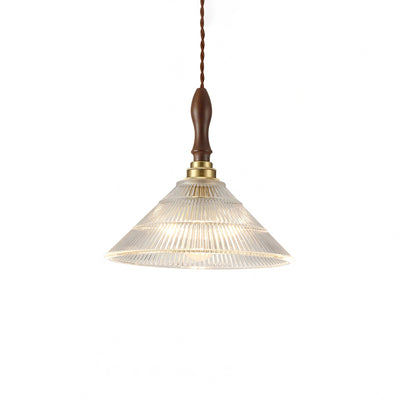 Arcara Vintage Ripple Glass Wood Pendant Lamp