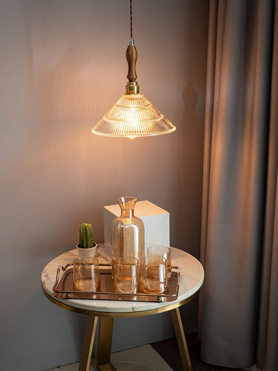 Arcara Vintage Ripple Glass Wood Pendant Lamp