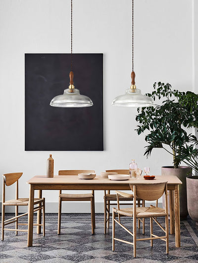 Arcara Vintage Ripple Glass Wood Pendant Lamp