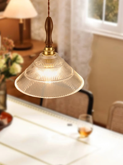 Arcara Vintage Ripple Glass Wood Pendant Lamp