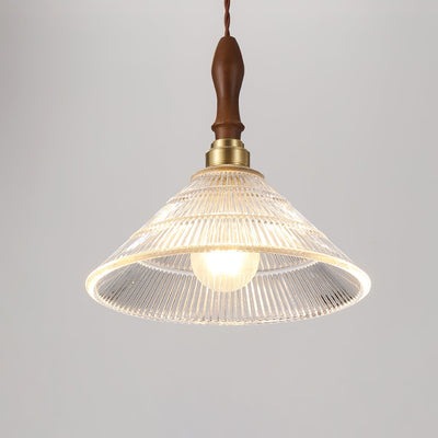 Arcara Vintage Ripple Glass Wood Pendant Lamp