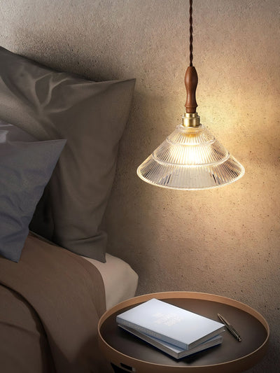 Arcara Vintage Ripple Glass Wood Pendant Lamp