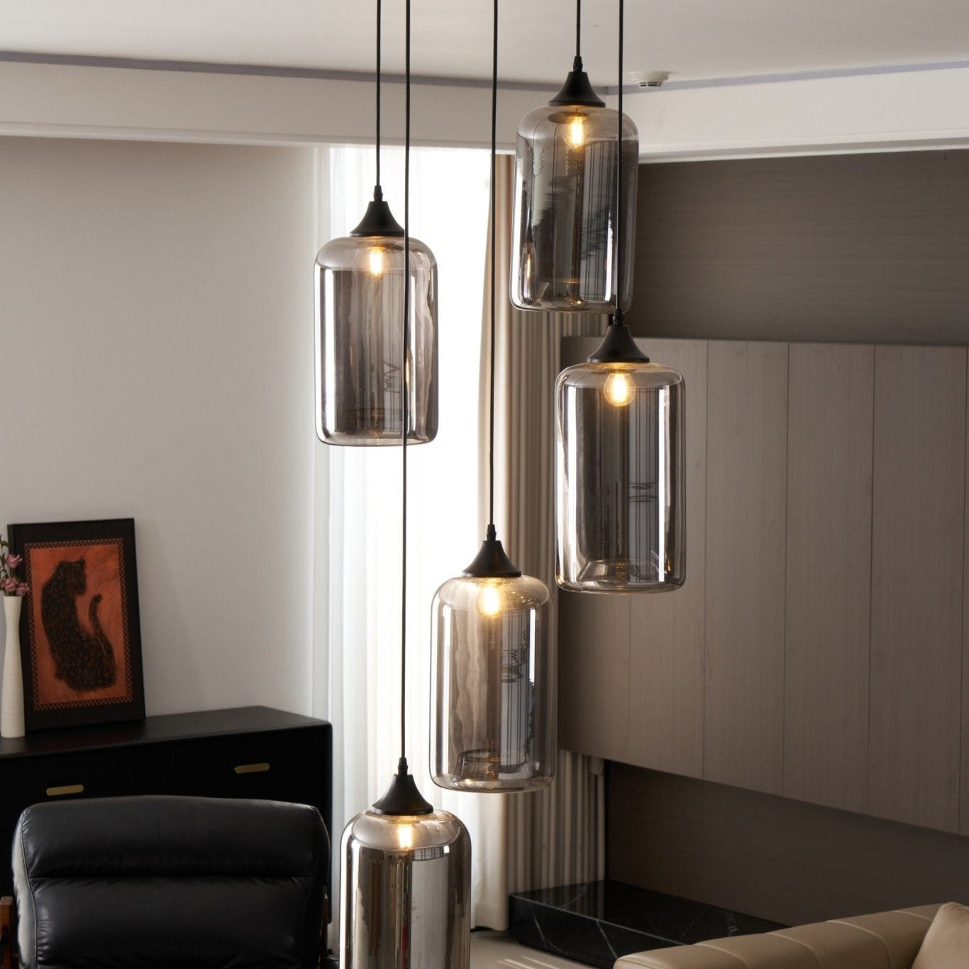 Valentina Minimalist Bottle Glass Pendant Light Smoke Gray