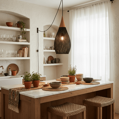 Braided Rattan Swag Pendant Lamp
