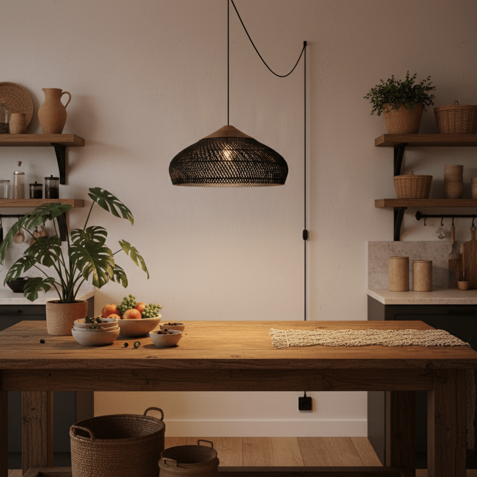 Braided Rattan Swag Pendant Lamp