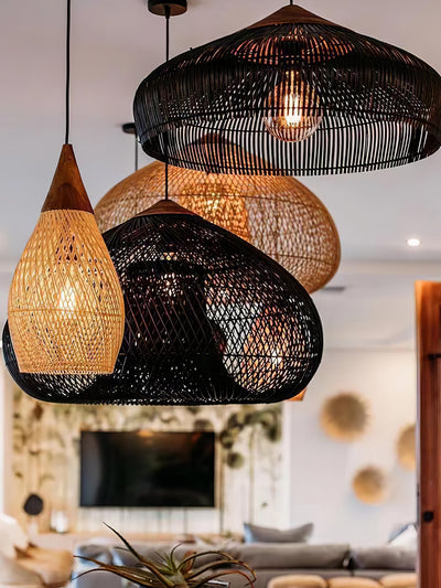 Braided Rattan Swag Pendant Lamp