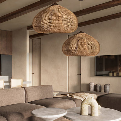 Braided Rattan Swag Pendant Lamp