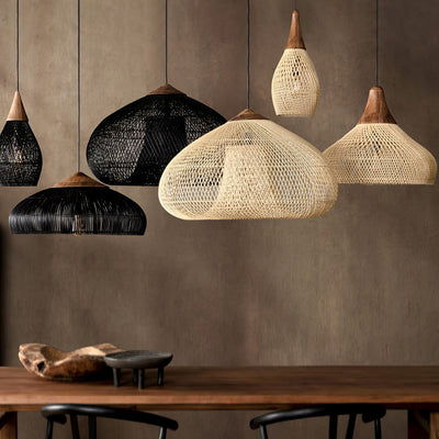 Braided Rattan Swag Pendant Lamp