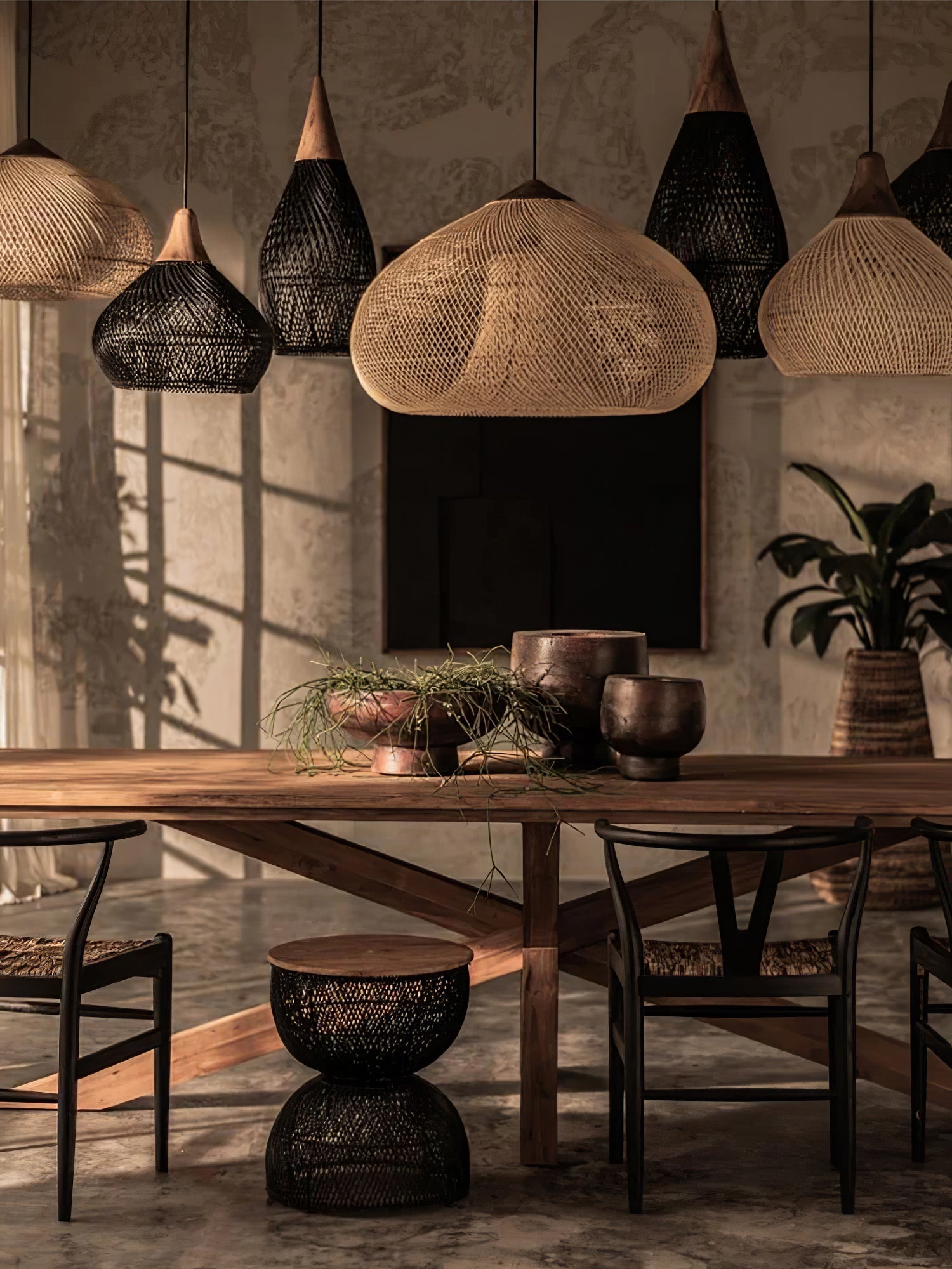 Braided Rattan Swag Pendant Lamp