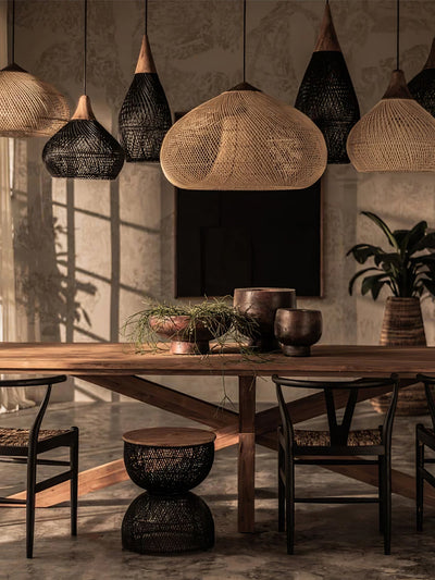 Braided Rattan Swag Pendant Lamp