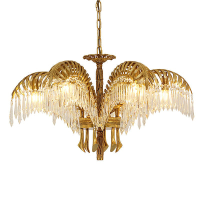 Orlafield Brass Palm Leaf Crystal Chandelier