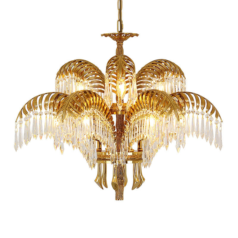 Orlafield Brass Palm Leaf Crystal Chandelier