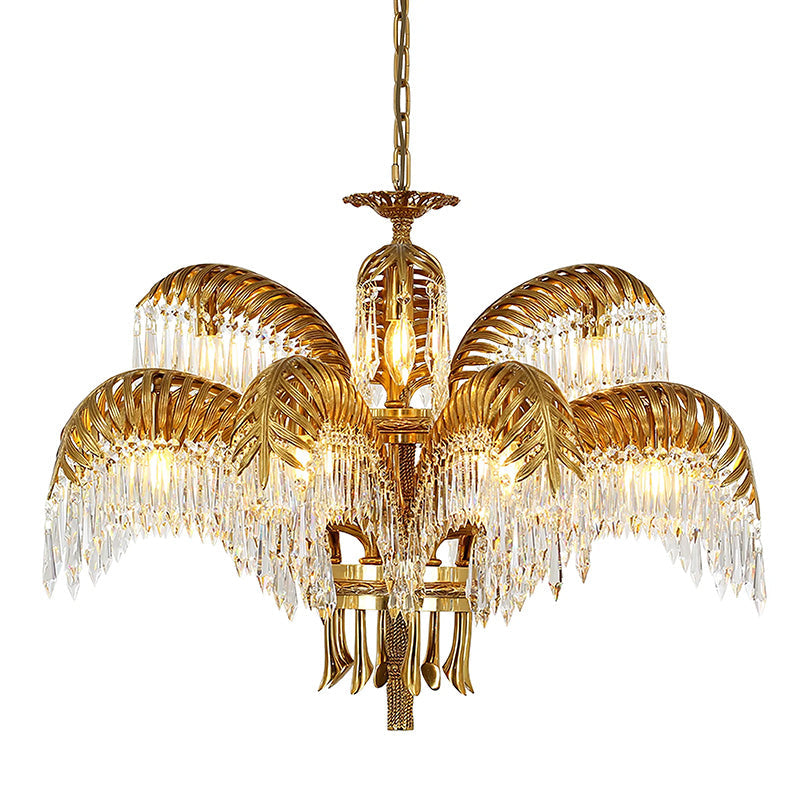 Orlafield Brass Palm Leaf Crystal Chandelier