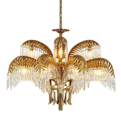 Orlafield Brass Palm Leaf Crystal Chandelier