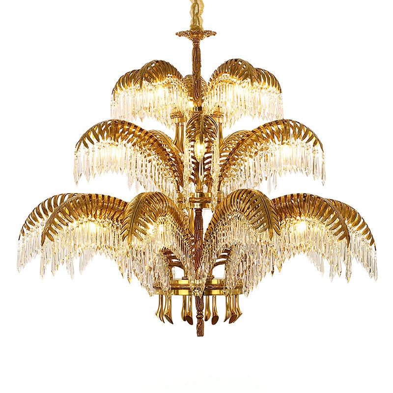 Orlafield Brass Palm Leaf Crystal Chandelier