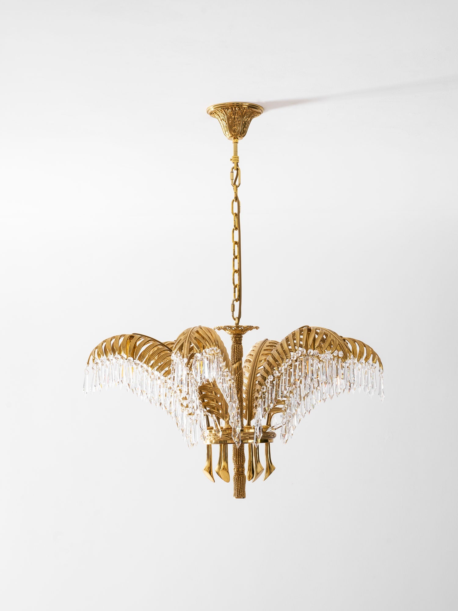 Orlafield Brass Palm Leaf Crystal Chandelier
