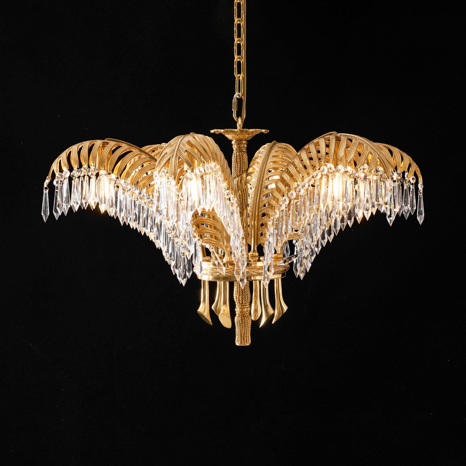 Orlafield Brass Palm Leaf Crystal Chandelier