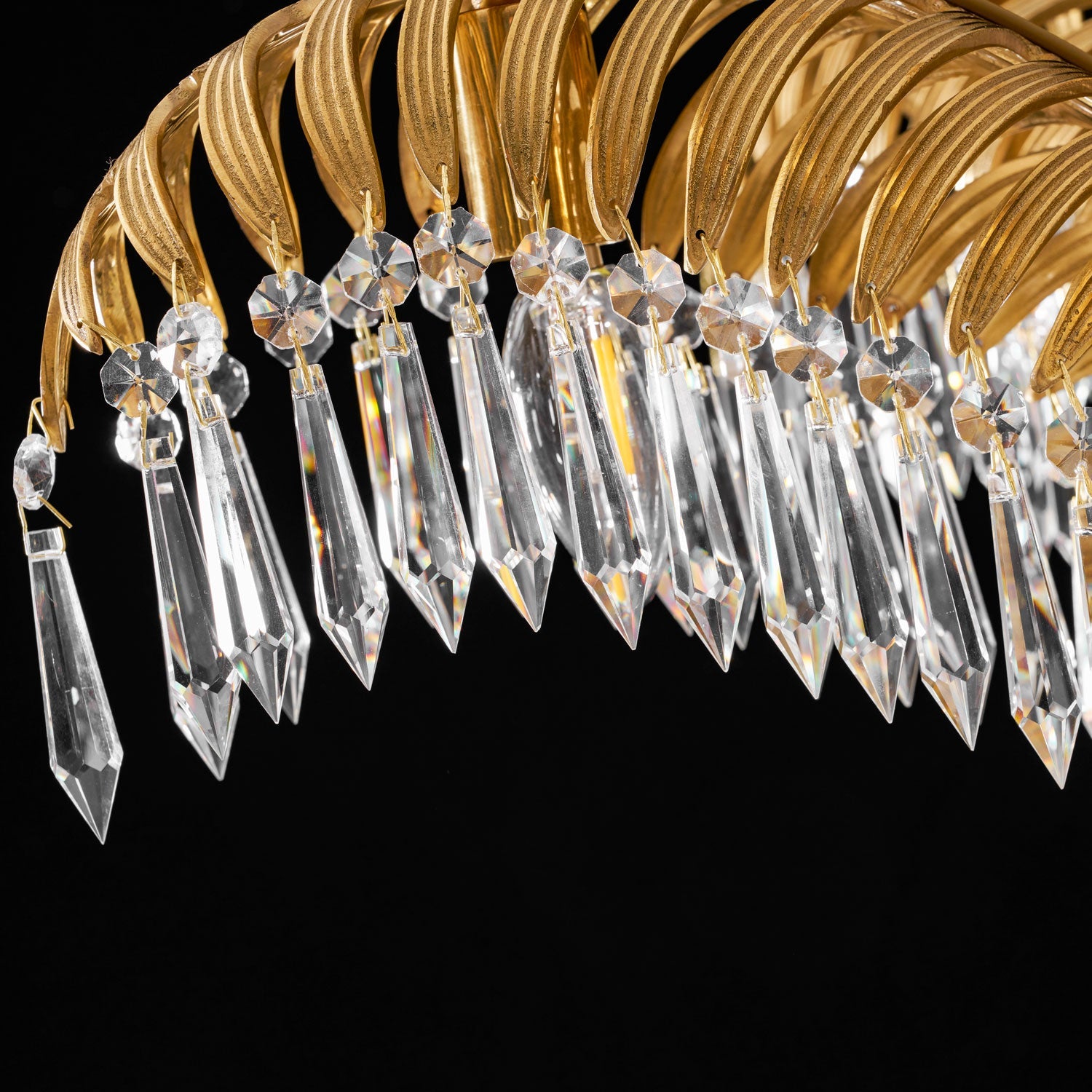 Orlafield Brass Palm Leaf Crystal Chandelier