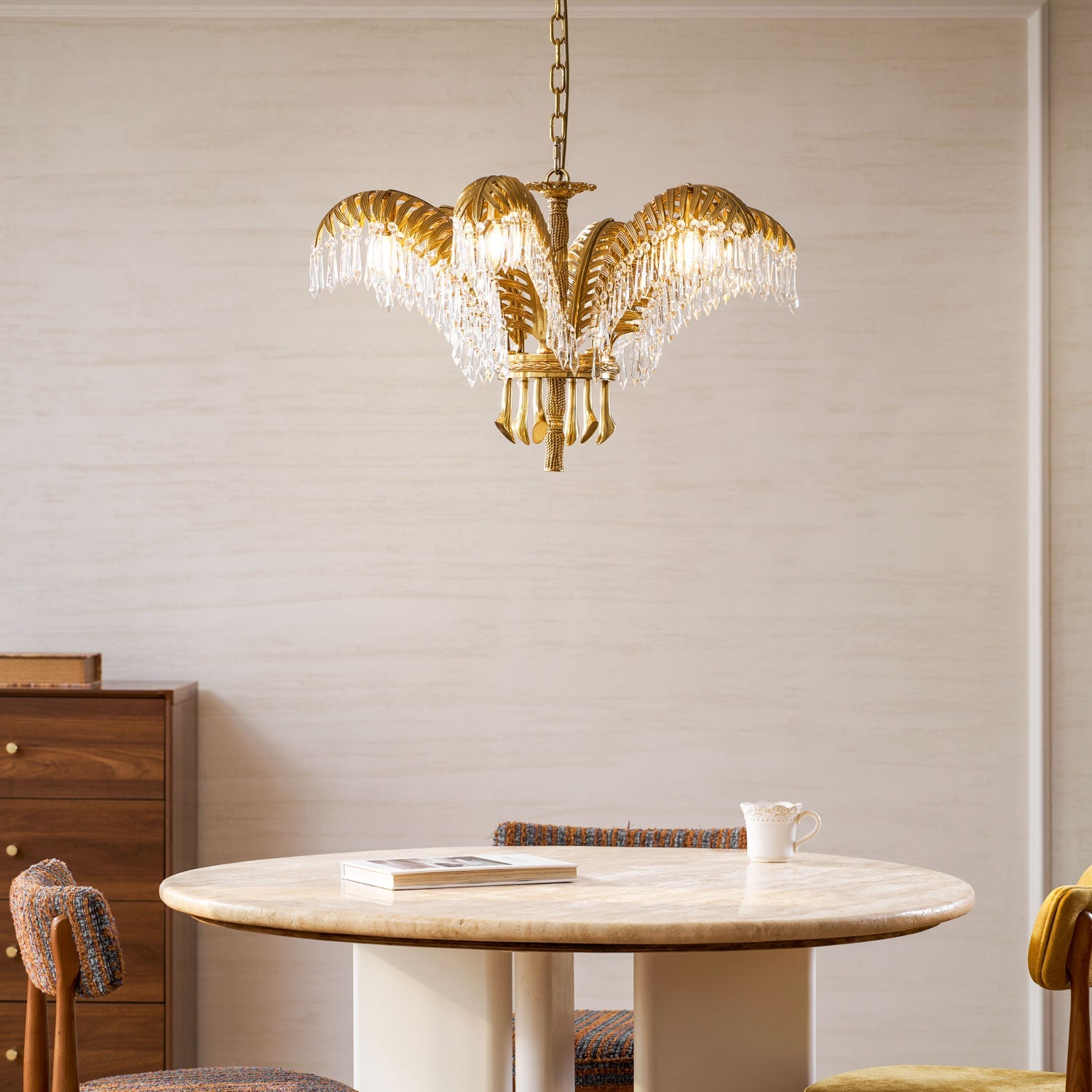 Orlafield Brass Palm Leaf Crystal Chandelier