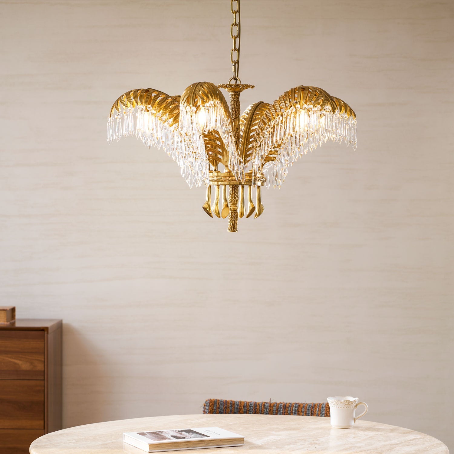 Orlafield Brass Palm Leaf Crystal Chandelier
