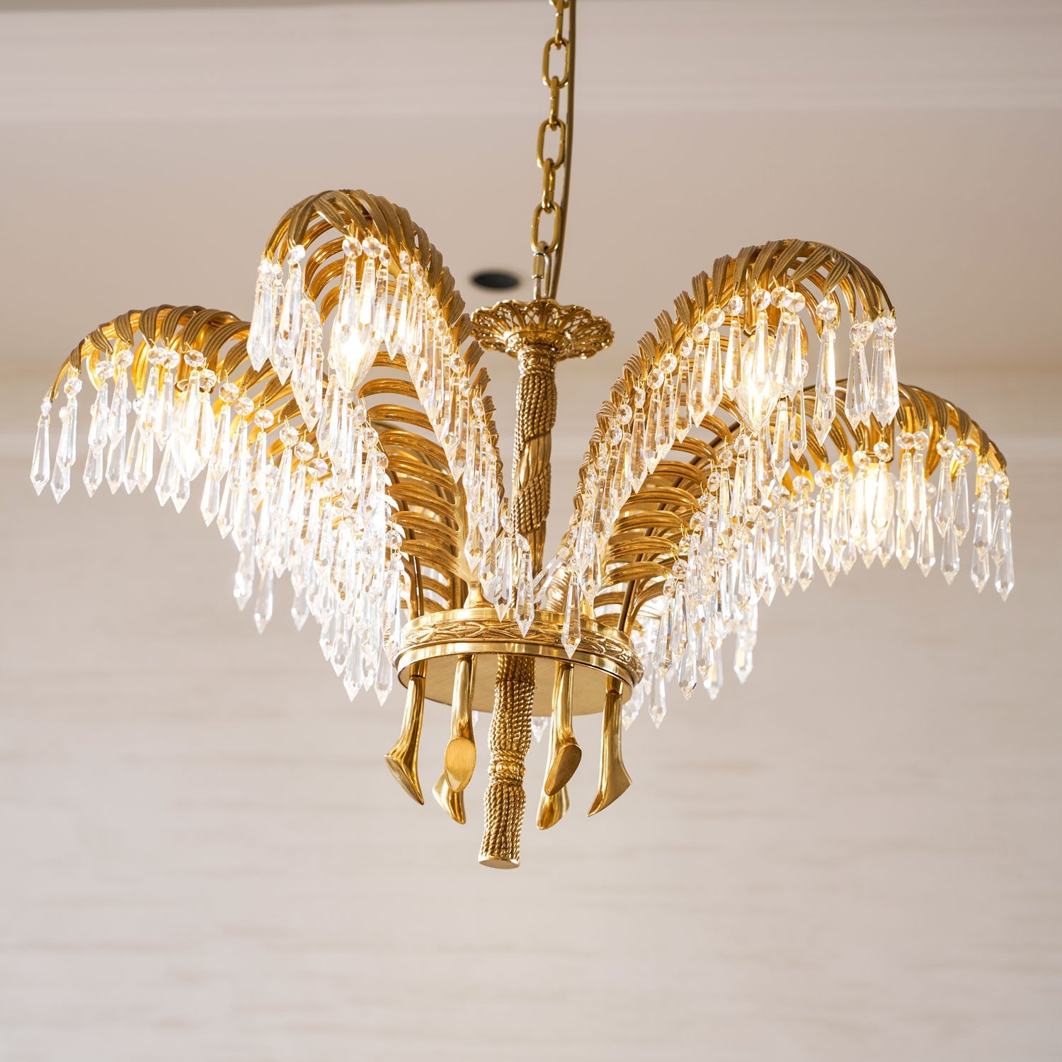 Orlafield Brass Palm Leaf Crystal Chandelier