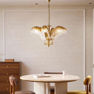 Orlafield Brass Palm Leaf Crystal Chandelier