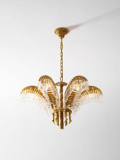 Orlafield Brass Palm Leaf Crystal Chandelier