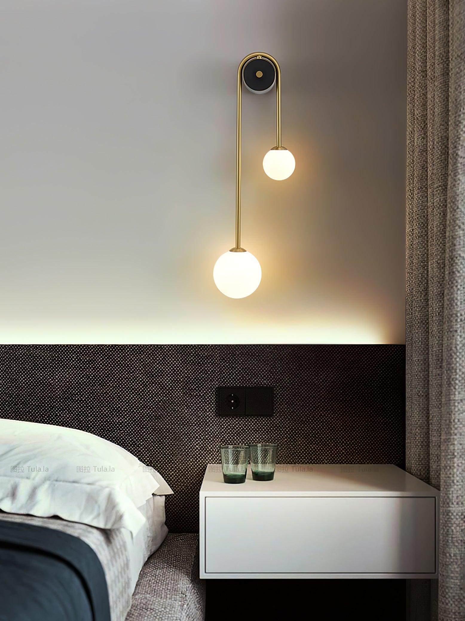 Teveny Modern Minimalist Arc Brass Glass Wall Light