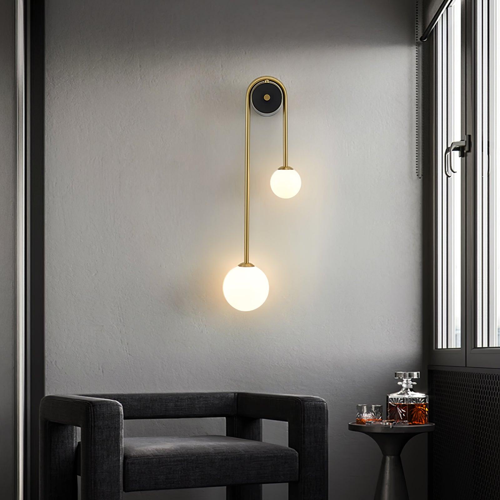 Teveny Modern Minimalist Arc Brass Glass Wall Light