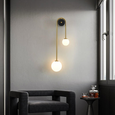 Teveny Modern Minimalist Arc Brass Glass Wall Light