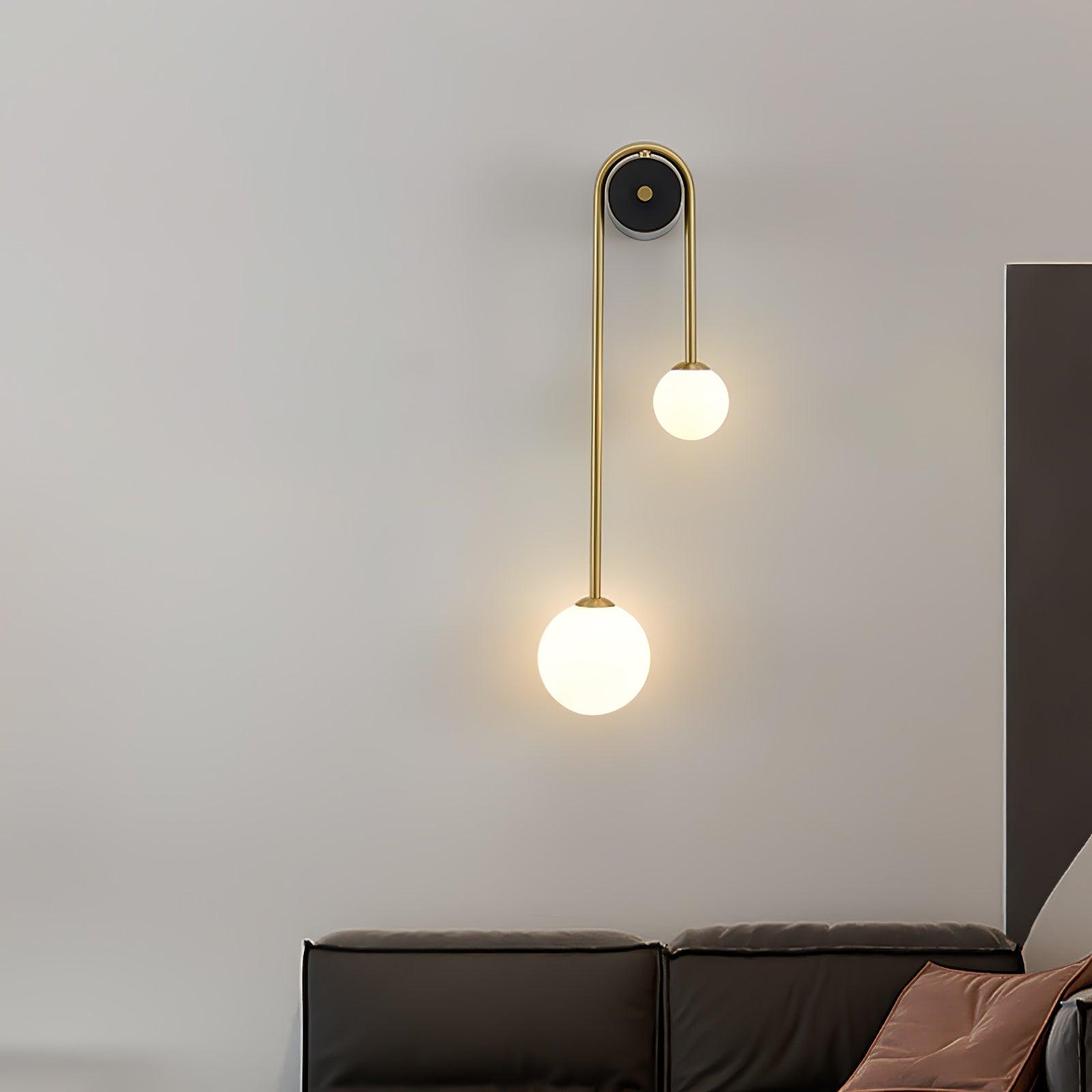 Teveny Modern Minimalist Arc Brass Glass Wall Light