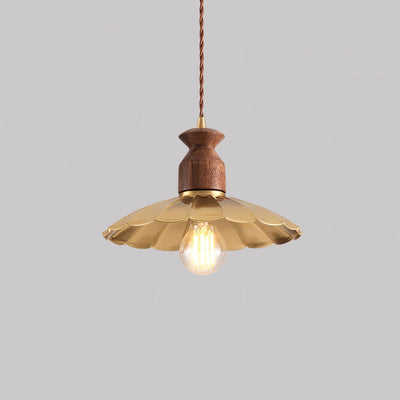 Qior Brass Classic Elegance Crest Wood Pendant Light