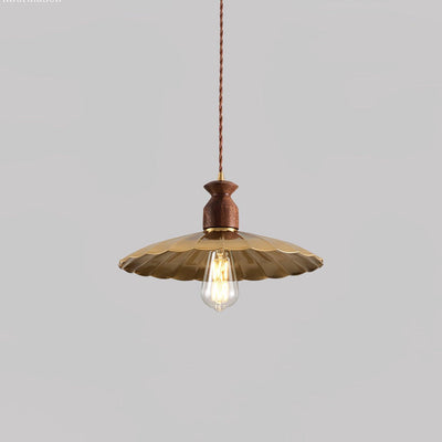 Qior Brass Classic Elegance Crest Wood Pendant Light