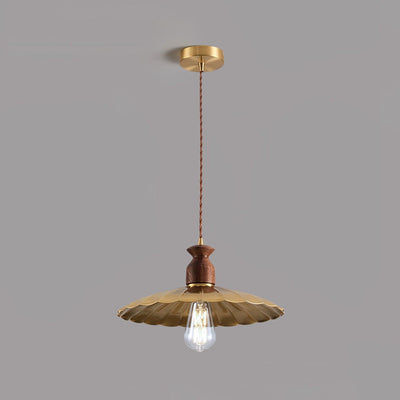 Qior Brass Classic Elegance Crest Wood Pendant Light