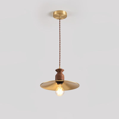 Qior Brass Classic Elegance Crest Wood Pendant Light