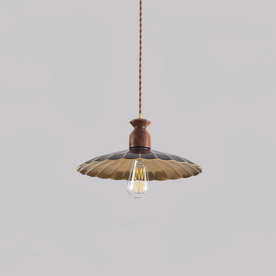 Qior Brass Classic Elegance Crest Wood Pendant Light