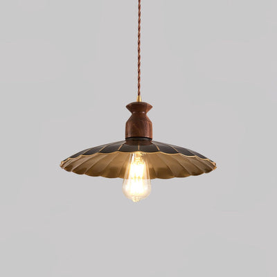 Qior Brass Classic Elegance Crest Wood Pendant Light