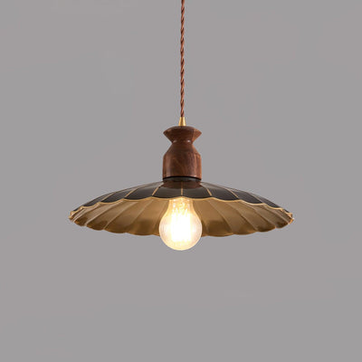 Qior Brass Classic Elegance Crest Wood Pendant Light