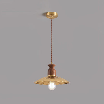 Qior Brass Classic Elegance Crest Wood Pendant Light