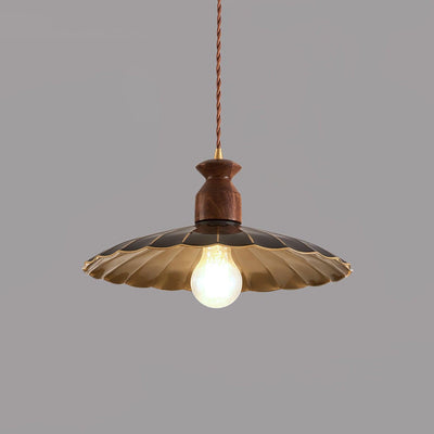 Qior Brass Classic Elegance Crest Wood Pendant Light