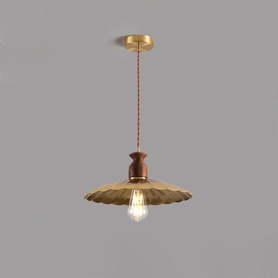 Qior Brass Classic Elegance Crest Wood Pendant Light