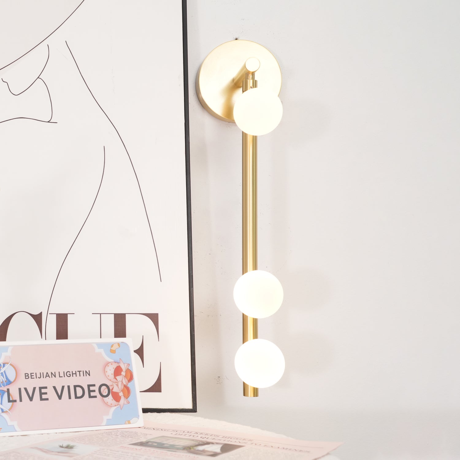 Pamela Tube Plug-in Brass Glass Wall Lamp